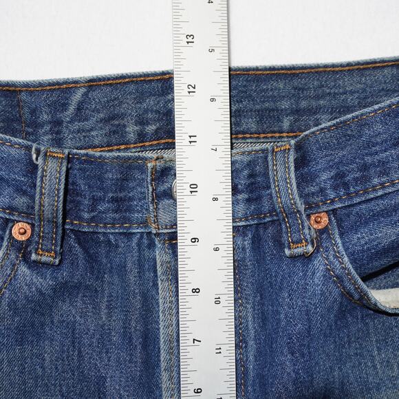 Levi’s Distressed 501 Button Fly Blue Jeans 30x32 100% Cotton - Picture 7 of 16